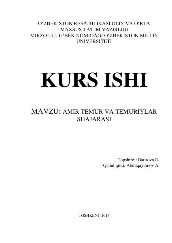 Amir Temur va Temuriylar shajarasi