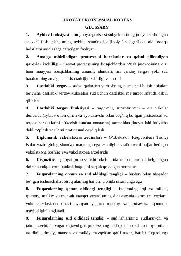 Jinoyat Protsessual Kodeks. Glossary