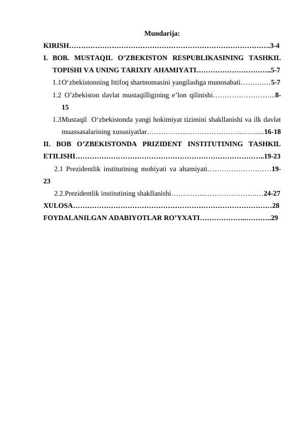 Mustaqil O'zbekiston Respublikasining tashkil topishi