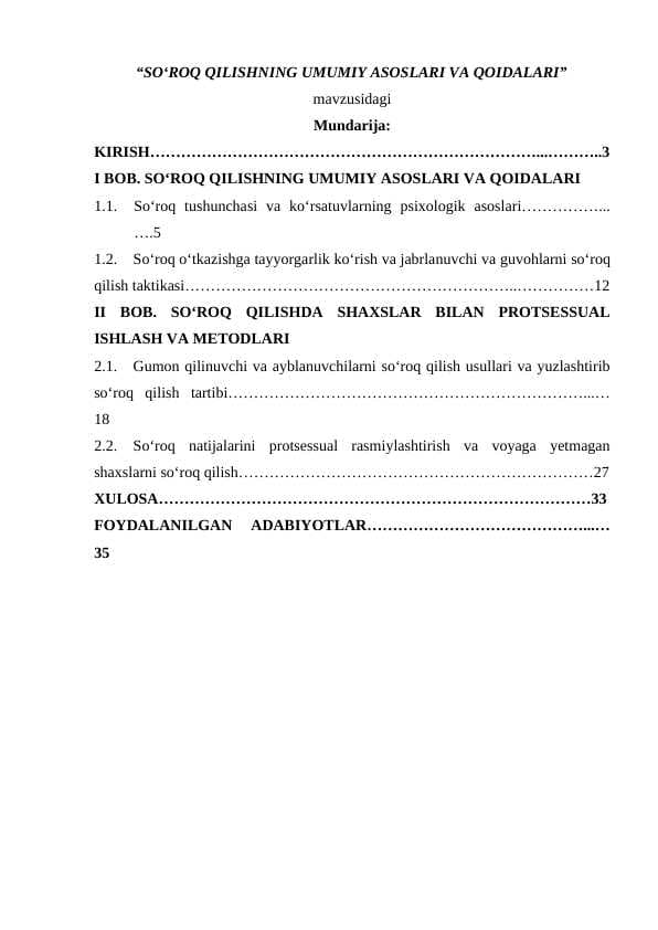 SO‘ROQ QILISHNING UMUMIY ASOSLARI VA QOIDALARI