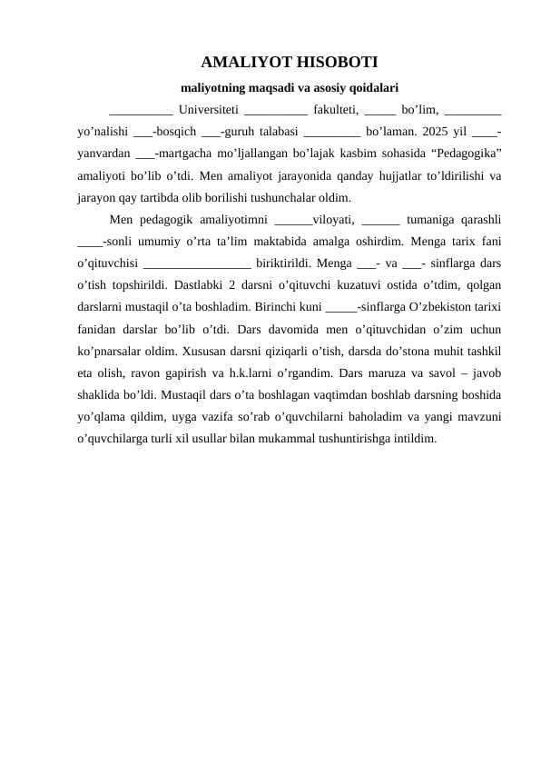 Pedagogika Amaliyot Hisoboti
