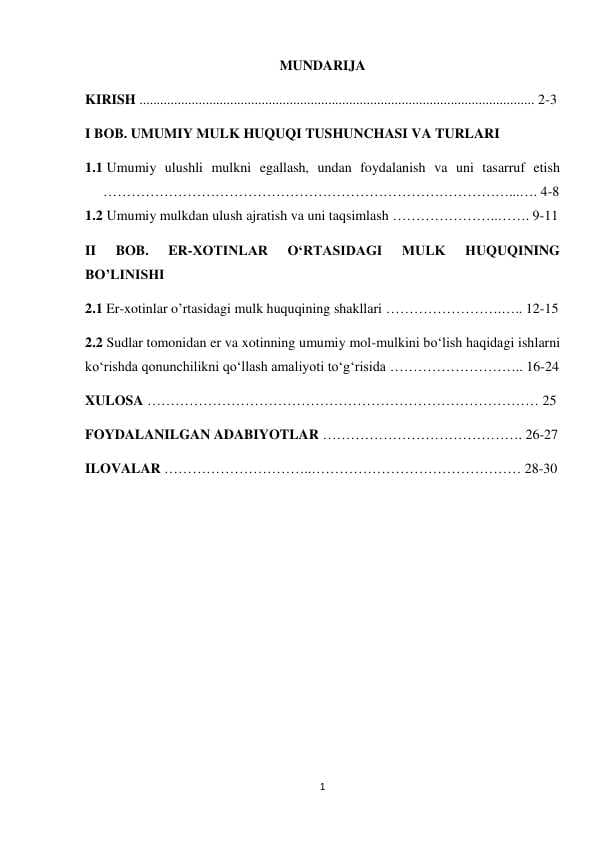Umumiy mulk huquqi tushunchasi va turlari