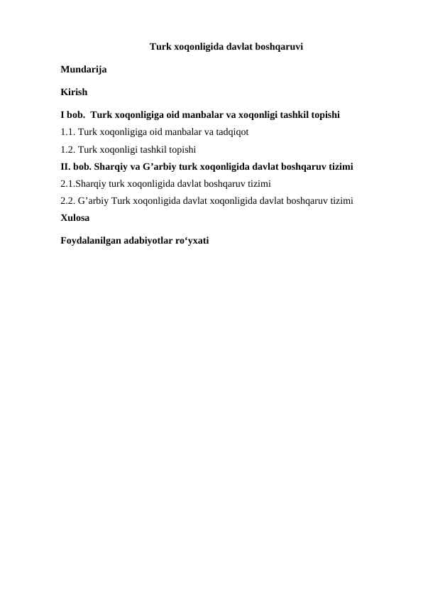 Turk xoqonligida davlat boshqaruvi