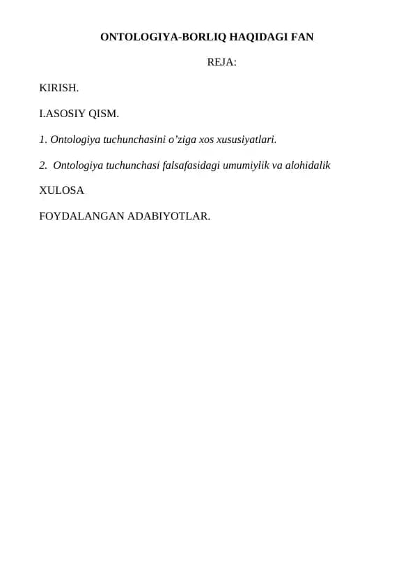 ONTOLOGIYA-BORLIQ HAQIDAGI FAN