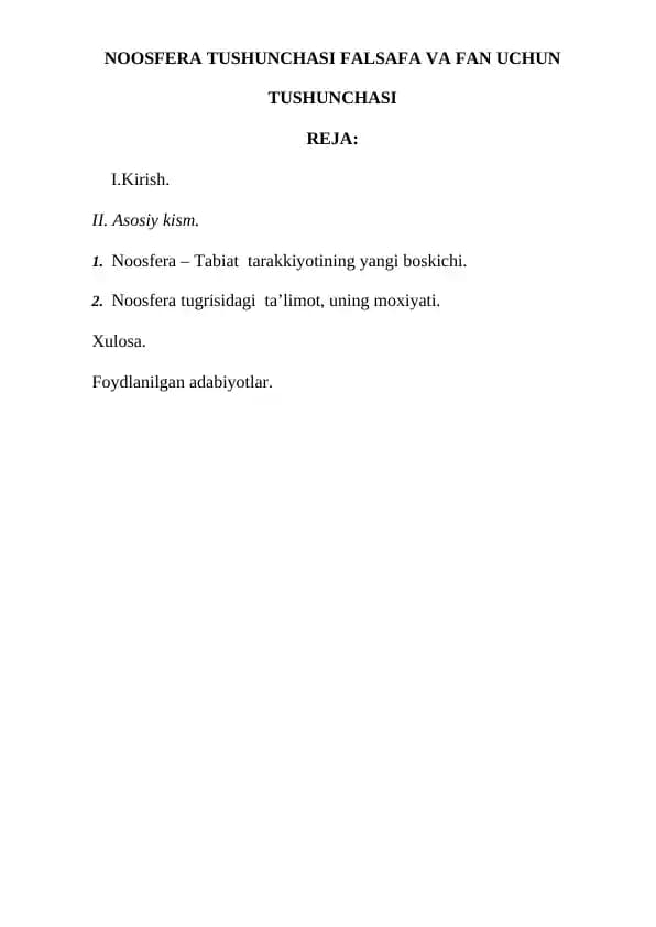 NOOSFERA TUSHUNCHASI FALSAFA VA FAN UCHUN TUSHUNCHASI