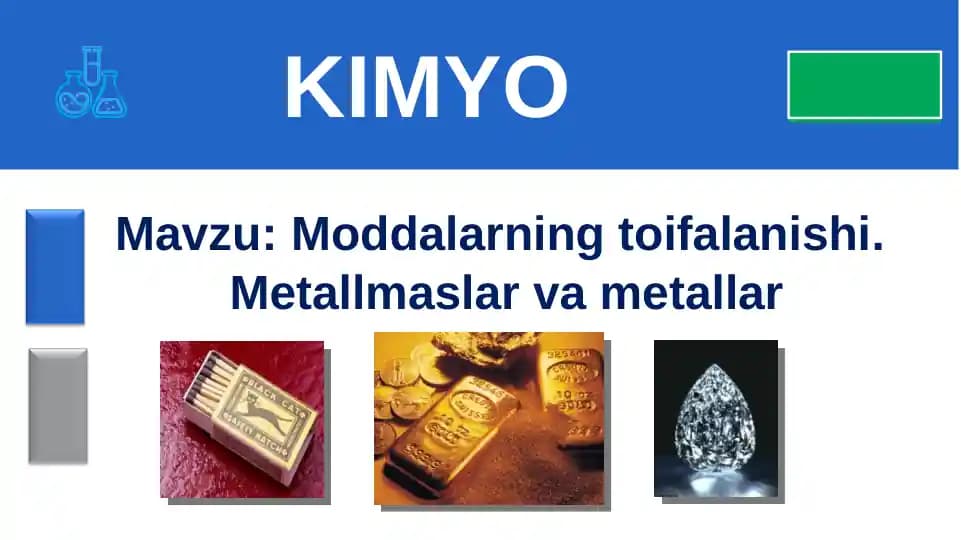 Moddalarning toifalanishi.  Metallmaslar va metallar