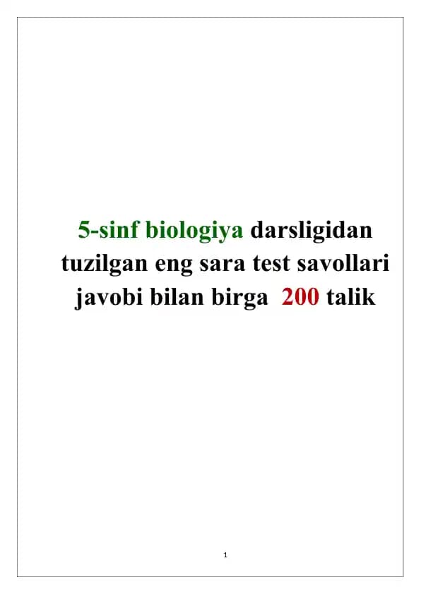 5-sinf biologiya darsligi test savollari