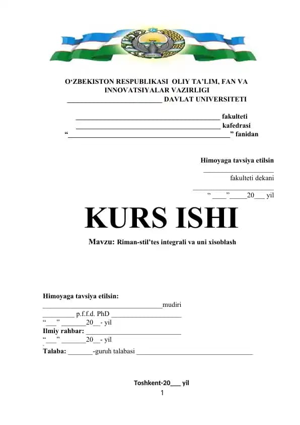 Riman-stil’tes integrali va uni xisoblash