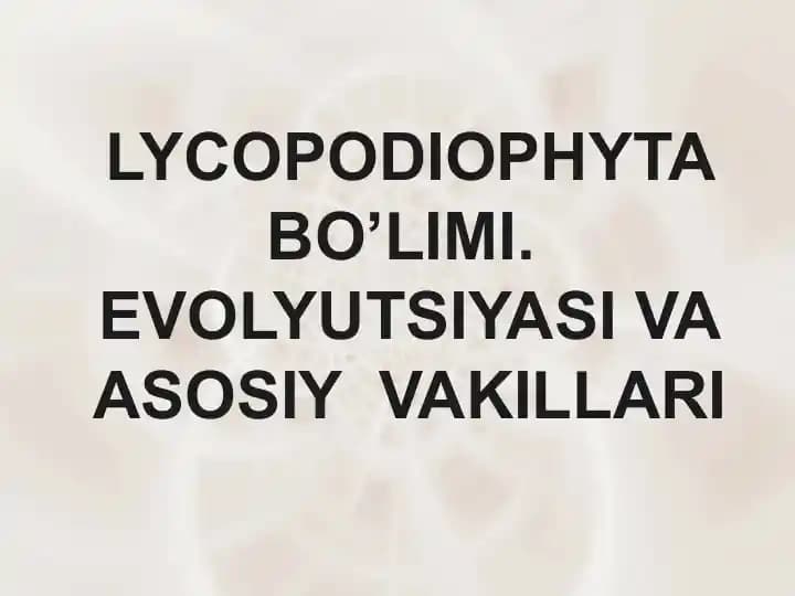 LYCOPODIOPHYTA BO’LIMI EVOLYUTSIYASI VA ASOSIY VAKILLARI
