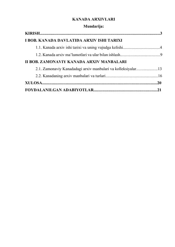 Kanada arxiv ishi tarixi