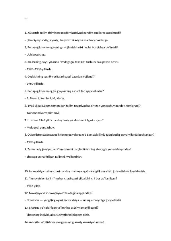 umumiy pedagogika javoblar