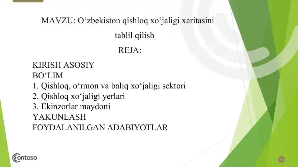 O‘zbekiston qishloq xo‘jaligi xaritasini tahlil qilish