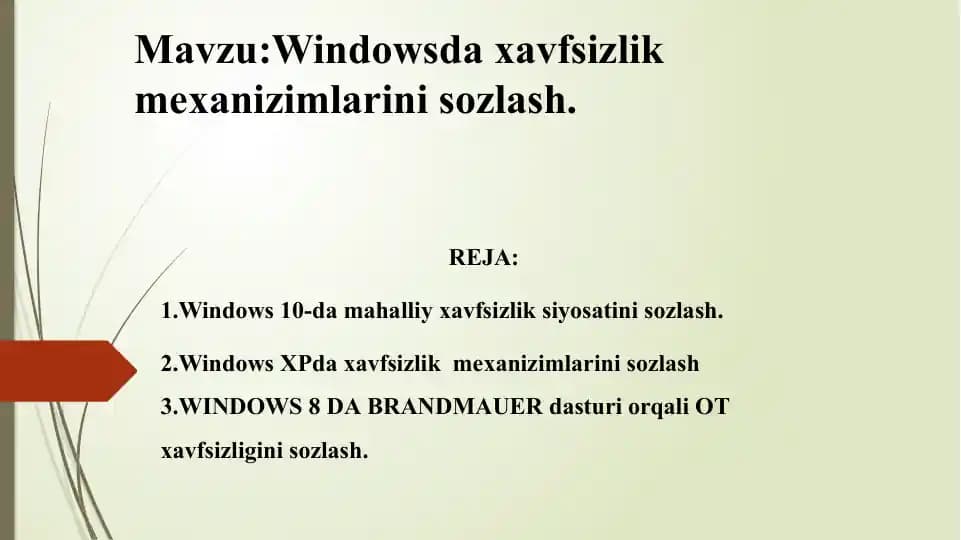 Windowsda xavfsizlik mexanizimlarini sozlash