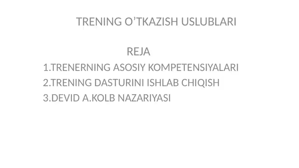 TRENING O’TKAZISH USLUBLARI