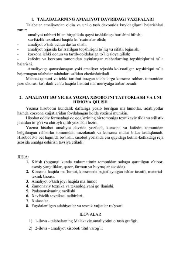 Talabalar amaliyot davridagi vazifalari