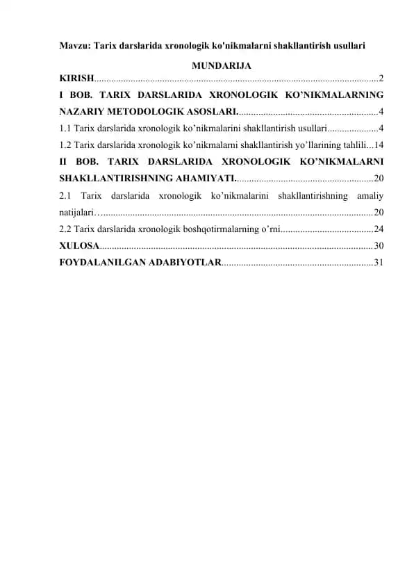 Tarix darslarida xronologik ko'nikmalarni shakllantirish usullari
