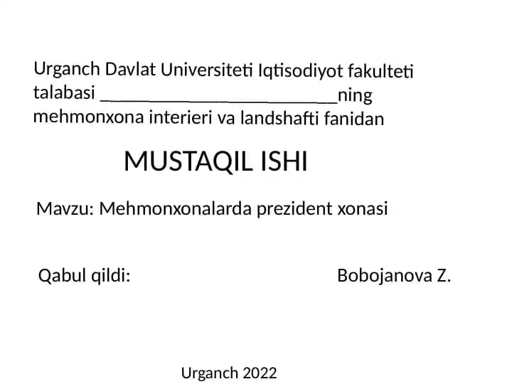 Mehmonxonalarda prezident xonasi