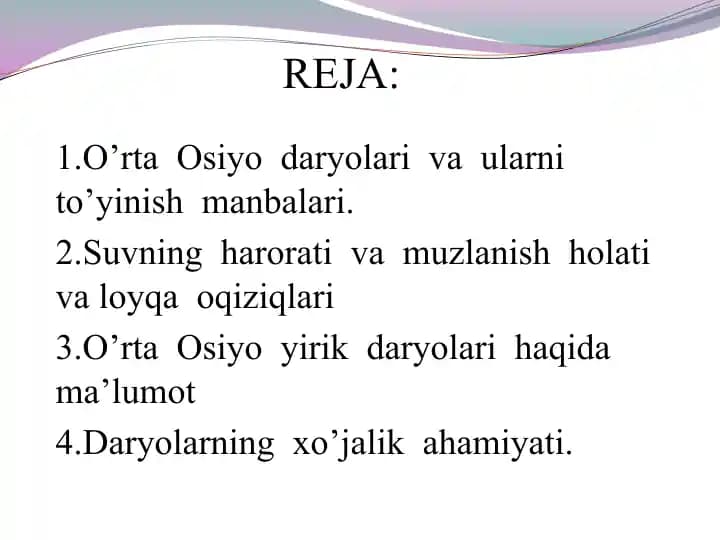 O'rta Osiyo daryolari va ularni to'yinish manbalari