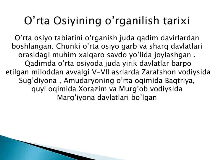 O’rta Osiyining o’rganilish tarixi