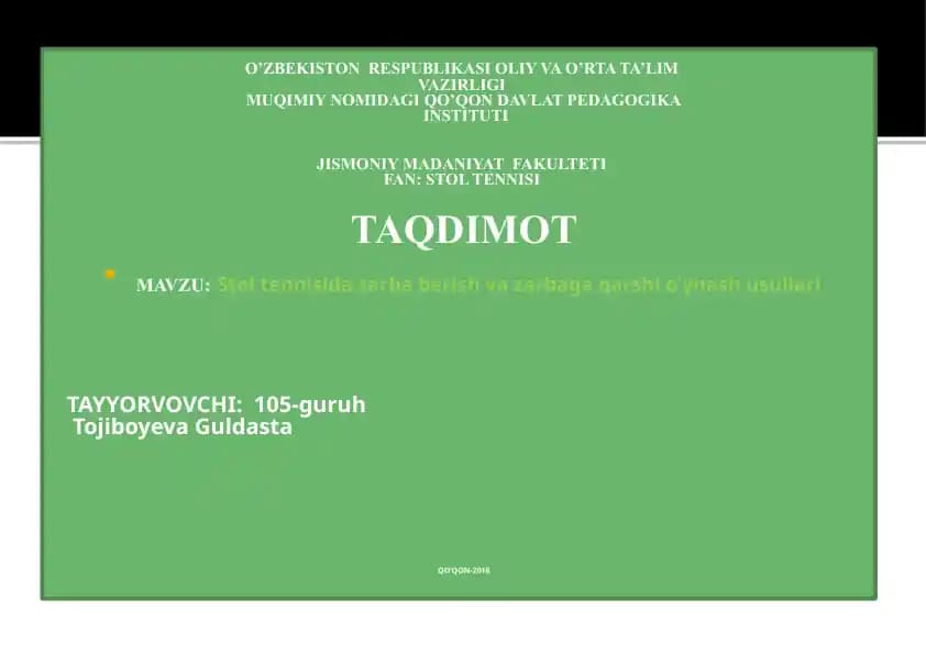 Zarba berish va zarbaga qarshi o'ynash usullari