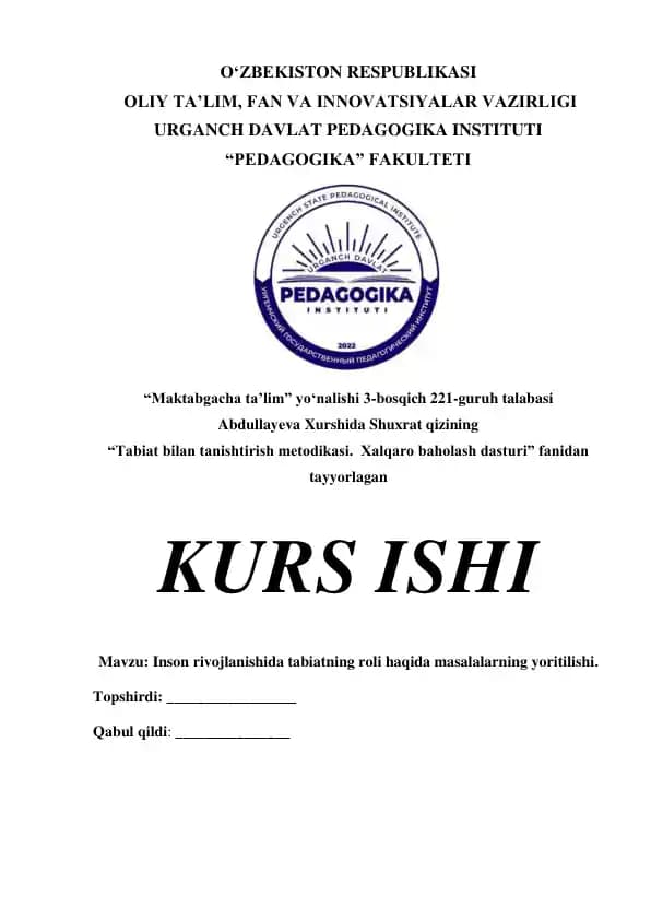 Tabiat bilan tanishtirish metodikasi. Xalqaro baholash dasturi