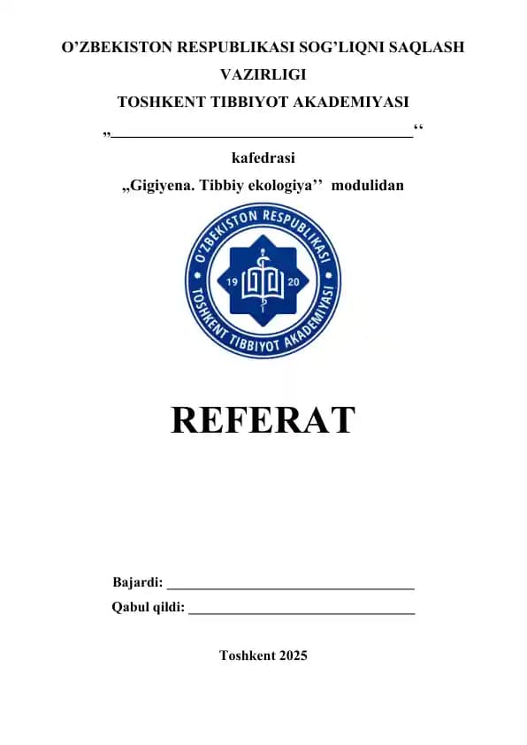 Loyixa materiallari bo’yicha davolash profilaktika muassasalarini gigiyenik baholash. Referat 13 bet.
