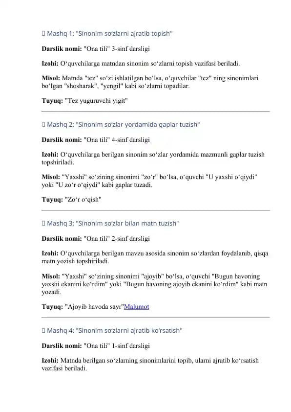 "Sinonim so‘zlarni ajratib topish"