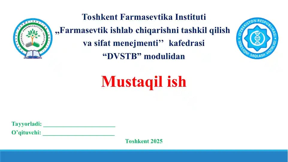 Dori vositalarining barqarorligini o’rganishning umumiy tamoyillari. Taqdimot 21 bet