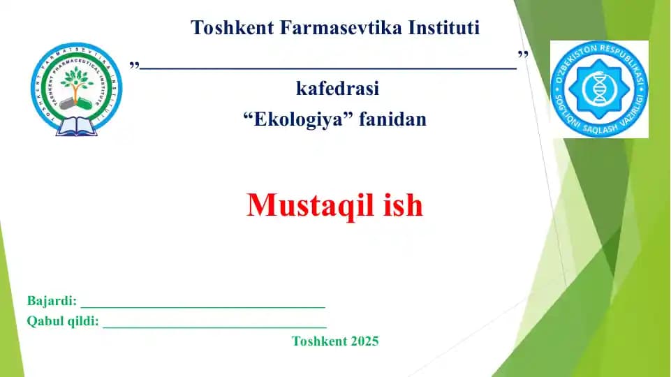 18. Ekologiya va inson salomatligi 2. Taqdimot 12 bet.