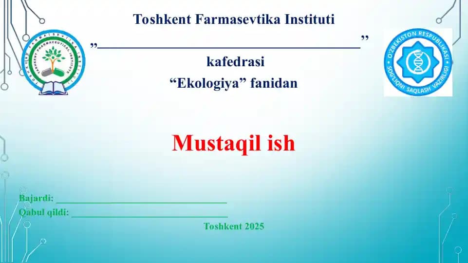 18. Ekologiya va inson salomatligi. Taqdimot 10 bet.