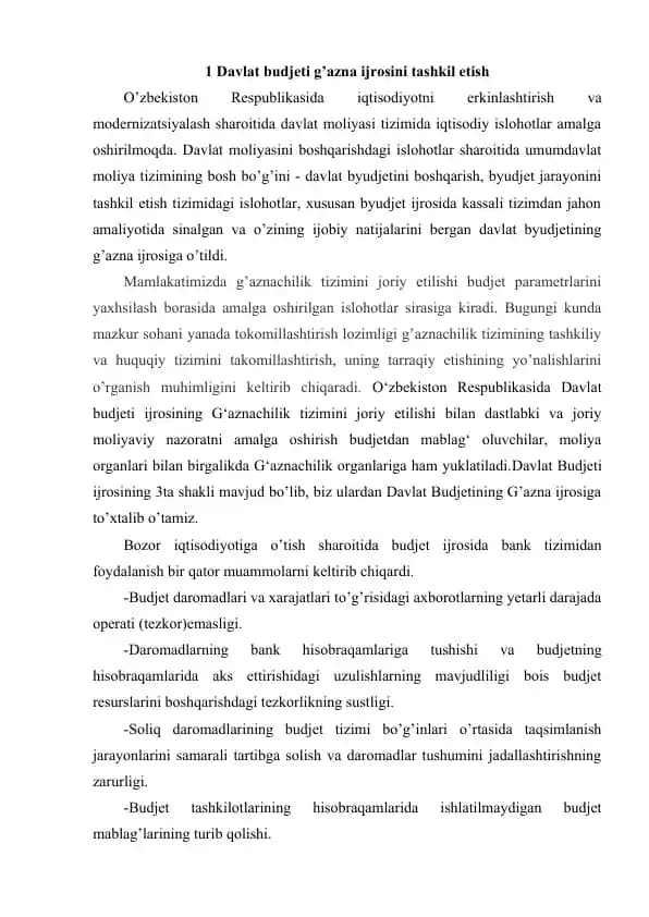 Davlat budjeti ijrosini tashkil etish