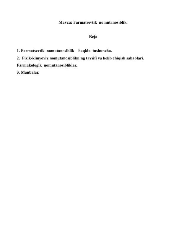 14. Farmatsevtik  nomutanosiblik. Referat 5 bet.