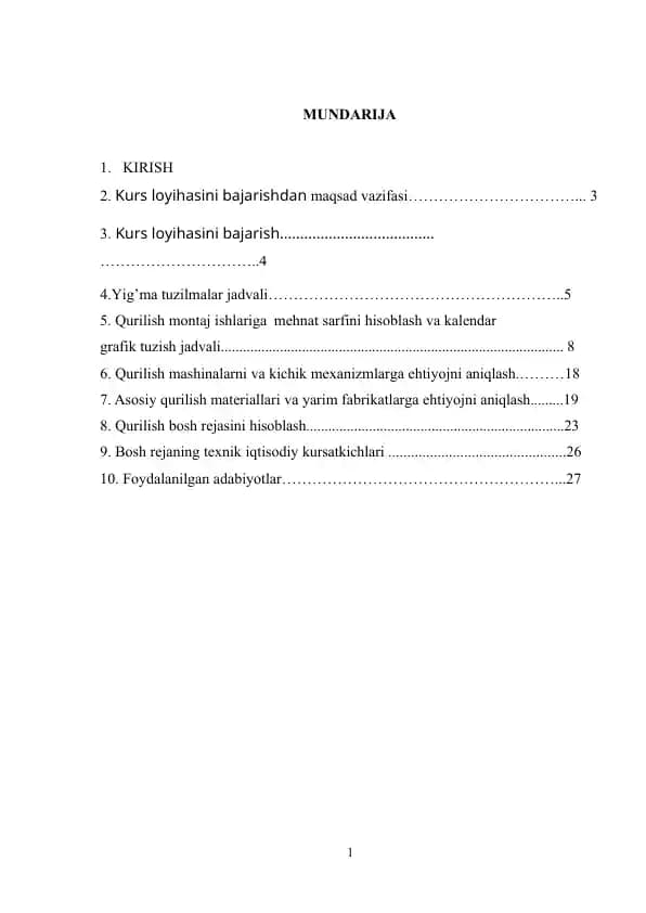 Kurs loyihasi (tayyor) Ko'p qavatli temirbeton konstruksiyali binolari