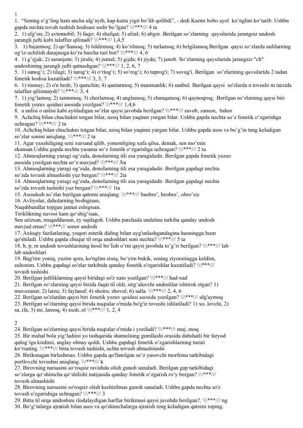 Fonologiya test savollari