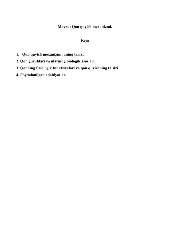 6. Qon quyish mexanizmi. Referat 6 bet.