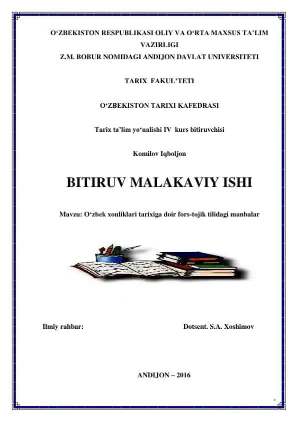 O‘zbek xonliklari tarixiga doir fors-tojik tilidagi manbalar