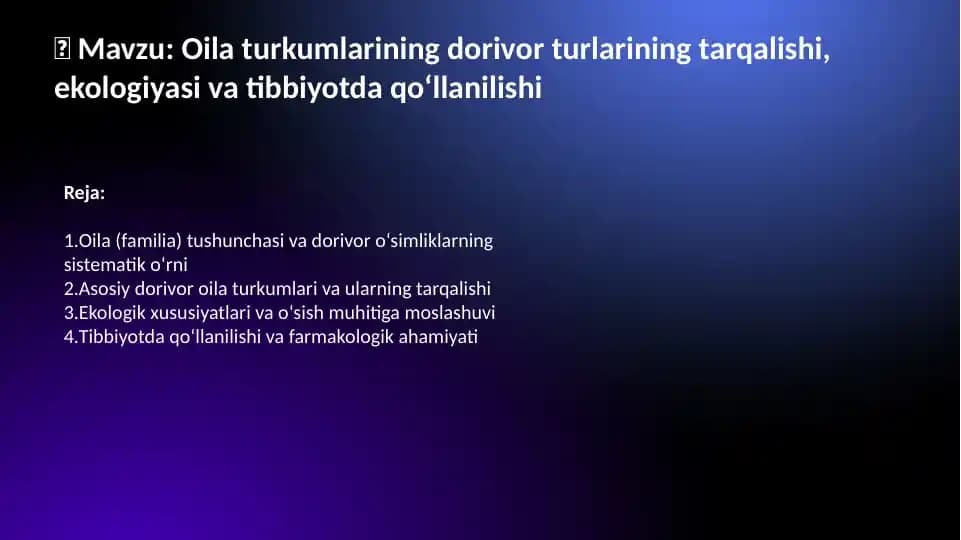 Dorivor Oila Turkumlari