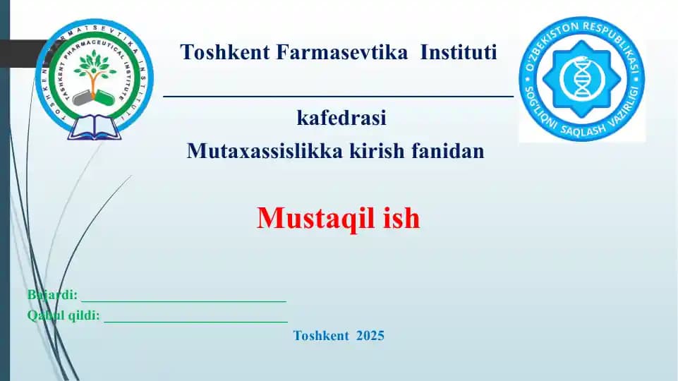 8. Dori vositalari, tibbiy buyumlar va farmasevtika tovarlarini ishlab chiqarish. Taqdimot 12 bet.