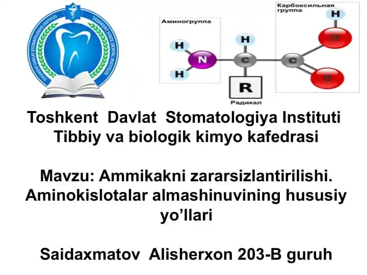 Ammikakni zararsizlantirilishi. Aminokislotalar almashinuvining hususiy yo’llari