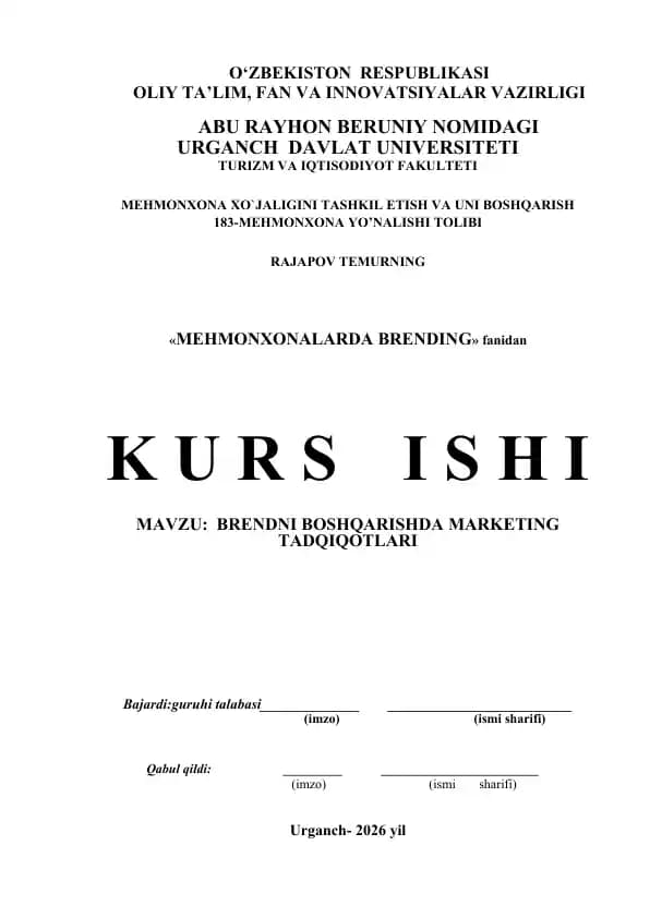 BRЕNDNI BОSHQАRISHDА MАRKЕTING TАDQIQОTLАRI