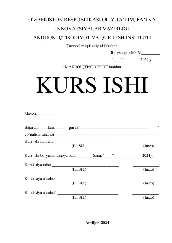 Makroiqtisodiyot fanidan kurs ishi "To’lov balansi"
