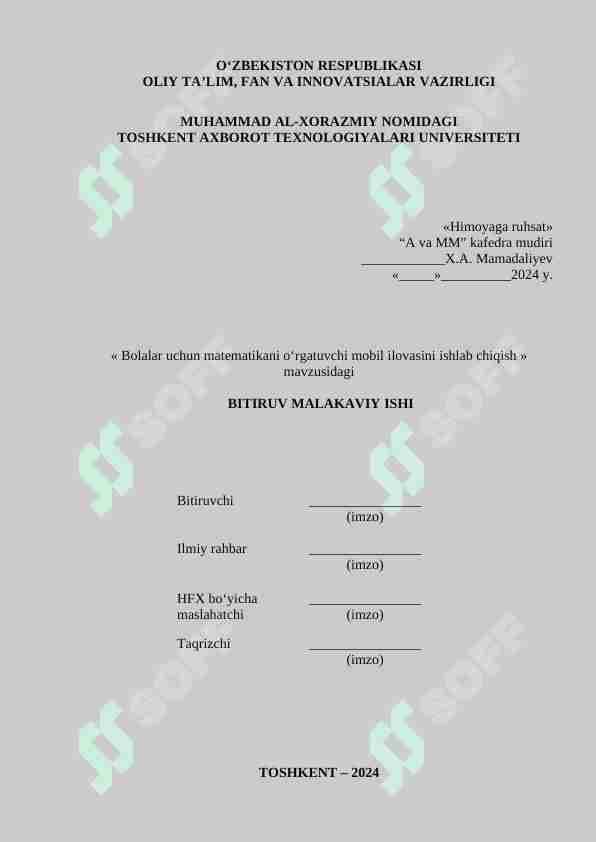 Bolalar uchun matematikani o‘rgatuvchi mobil ilovasini ishlab chiqish