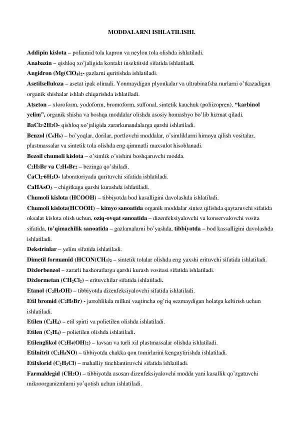 Moddalarning ishlatilishi
