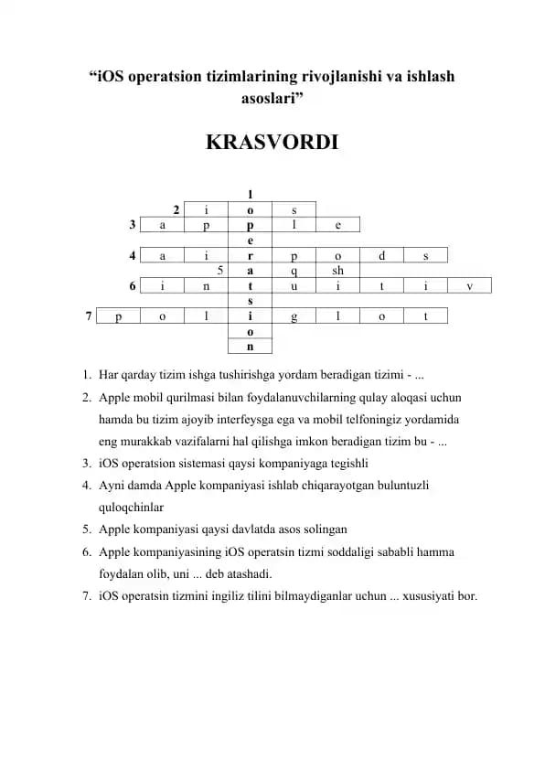 iOS operatsion tizimi krasword