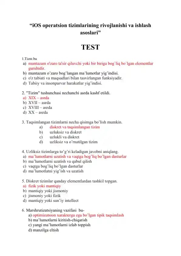 iOS operatsion tizimi test