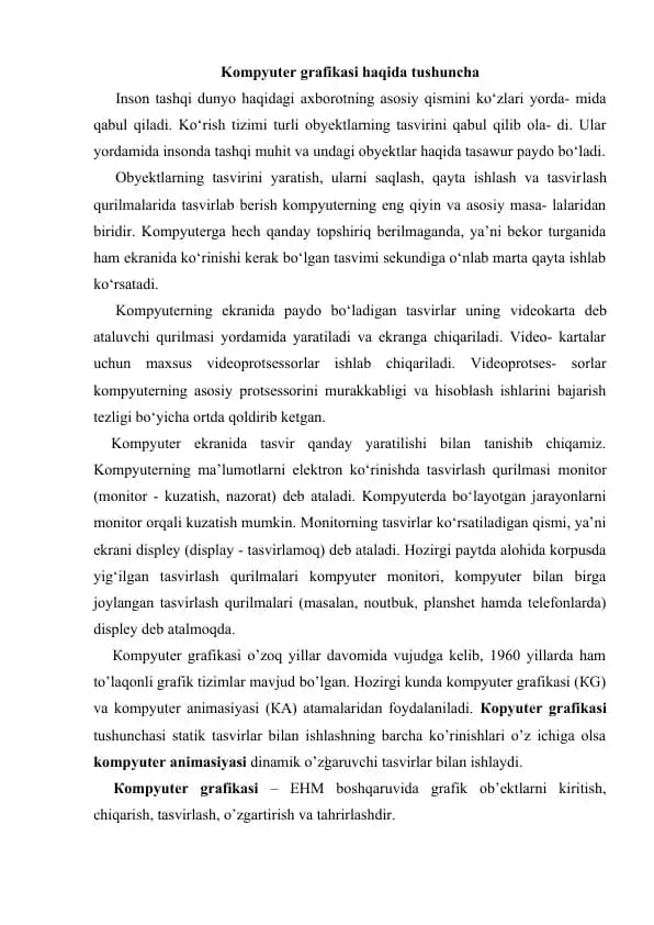 Kompyuter grafikasi haqida tushuncha