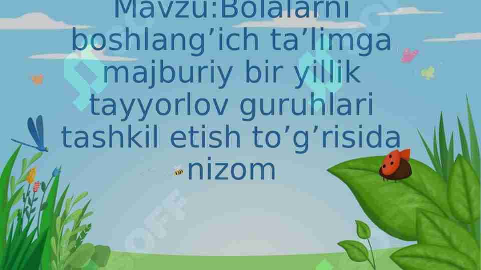 Bolalarni boshlangʻich taʼlimga majburiy bir yillik tayyorlov guruhlarini tashkil etish toʻgʻrisida nizom
