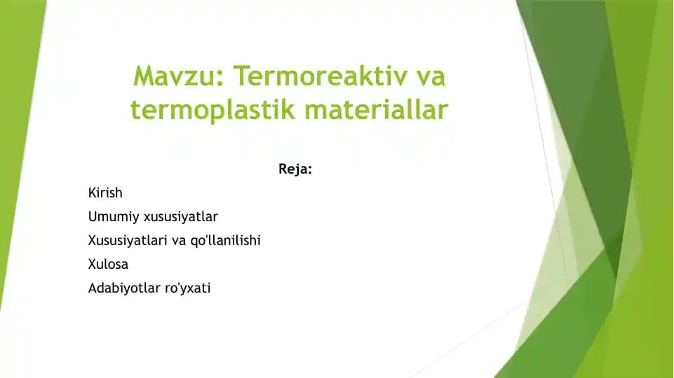 Termoreaktiv va termoplastik materiallar