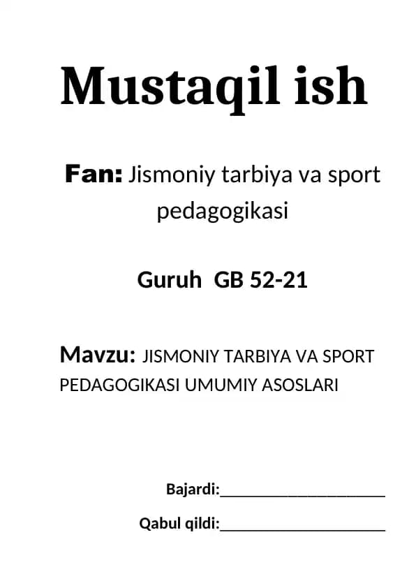 Jismoniy tarbiya va sport pedagogikasi