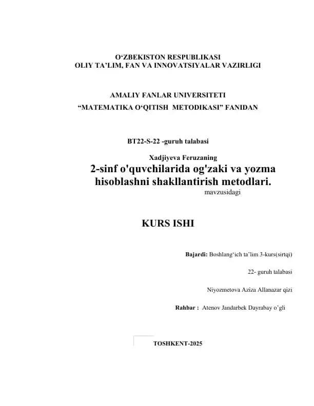 2-sinf o'quvchilarida og'zaki va yozma hisoblashni shakllantirish metodlari